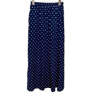 Navy Polka Dot Maxi Skirt high side slits lightweight transitional Sz S